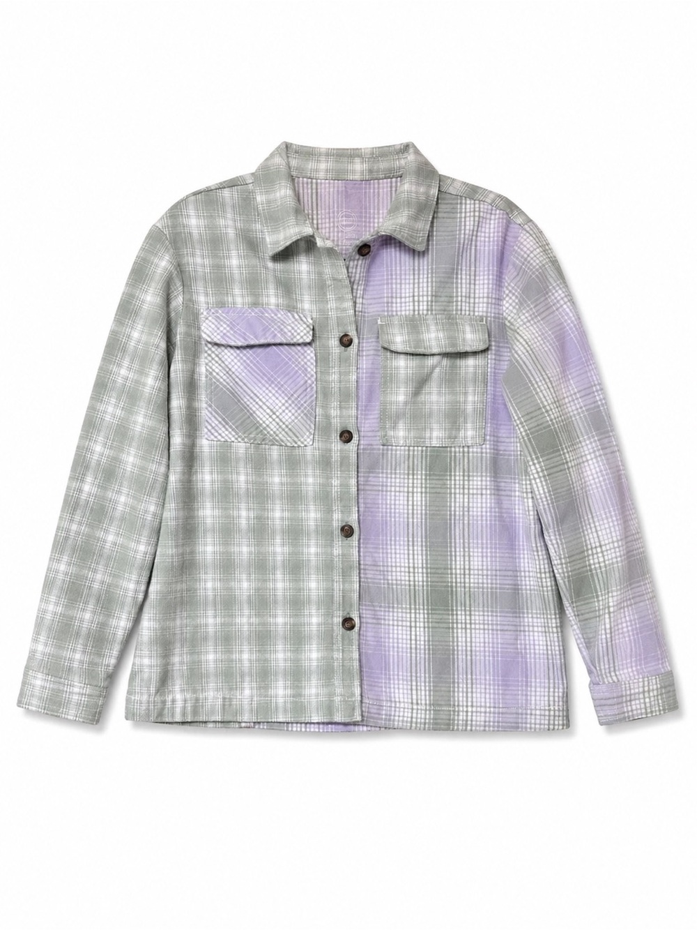 Wonder Nation Girls Plaid Shacket Sage Lavender XL 14–16